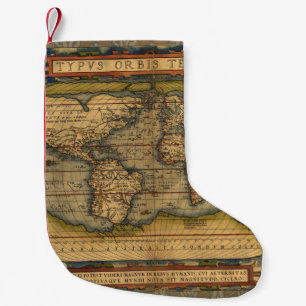 Ortelius 1570 World Map: Antique Cartography Small Christmas Stocking
