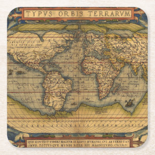 Ortelius 1570 World Map: Antique Cartography Square Paper Coaster