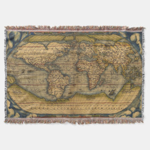 Ortelius 1570 World Map: Antique Cartography Throw Blanket