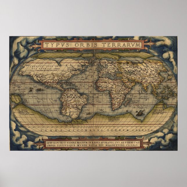 Ortelius World Map 1570 Typvs Orbis Terrarvm Poster (Front)