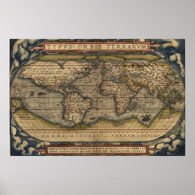 Ortelius World Map Circa 1590 Poster (Front)