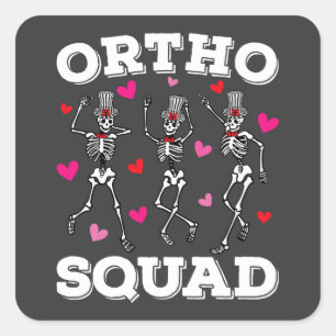 Ortho Squad Dancing Skeleton Valentine Square Sticker