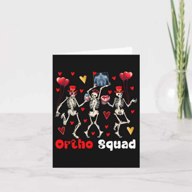 Ortho Squad Three Valentine's Day Skeletons Cute H Card (Front)
