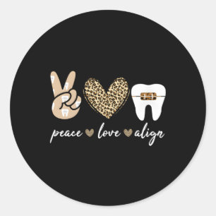 Orthodontic Peace Love Align Leopard Orthodontist Classic Round Sticker
