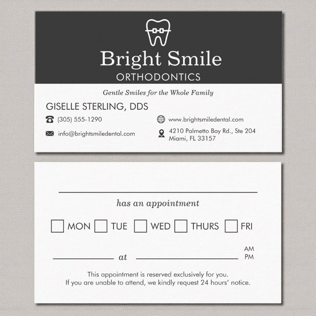 Orthodontist Modern Braces Appointment Reminder Card (Creator Uploaded)