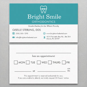 Orthodontist Office Appointment Reminder Aqua Blue Business Card