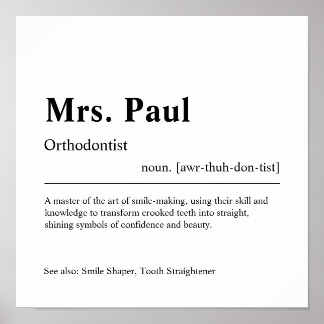 Orthodontist Personalised Gift Poster (Front)