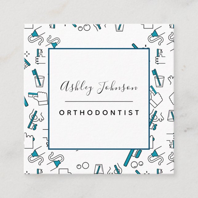 Orthodontist Toothbrush Toothpaste Pattern Dentist Square Business Card (Front)