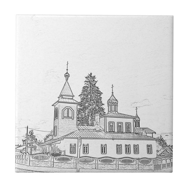 Orthodox Architecture Church Sketch Tile (Front)