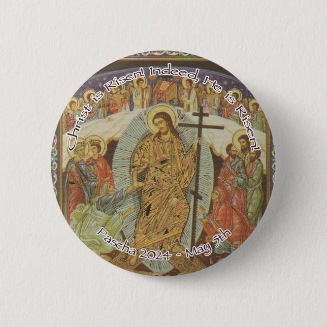 Orthodox Christian Christ is Risen English 2024 6 Cm Round Badge (Front)