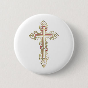 Orthodox cross 6 cm round badge