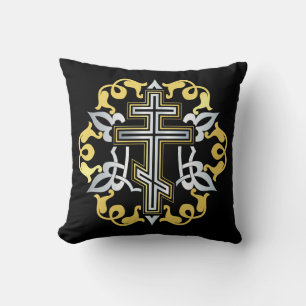 Orthodox Cross Gold With Ornaments Cushion