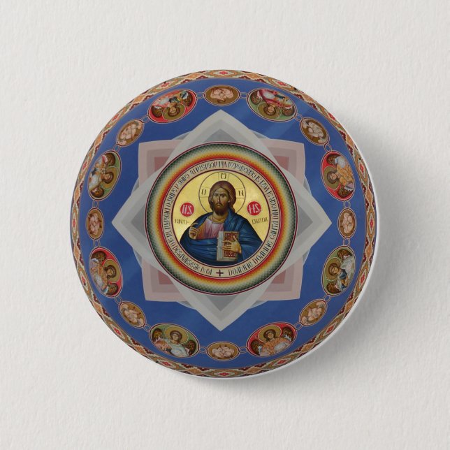 orthodox icon god church religion saint 6 cm round badge (Front)