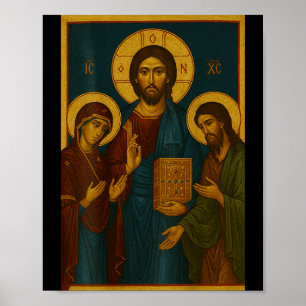 Orthodox Icon Of Christ, Theotokos, And John The B Poster