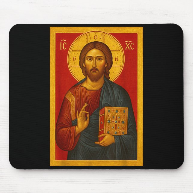 Orthodox Icon Of Jesus Christ Pantocrator  Mouse Pad (Front)