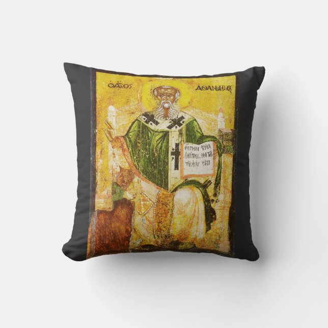 Orthodox Icon of Saint Athanasius of Alexandria Cushion (Front)