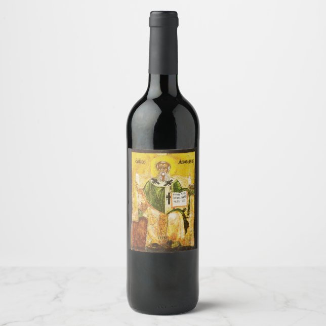 Orthodox Icon of Saint Athanasius of Alexandria Wine Label (Front)