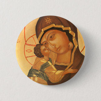 Orthodox Icon of Virgin Mary and Baby Jesus 6 Cm Round Badge