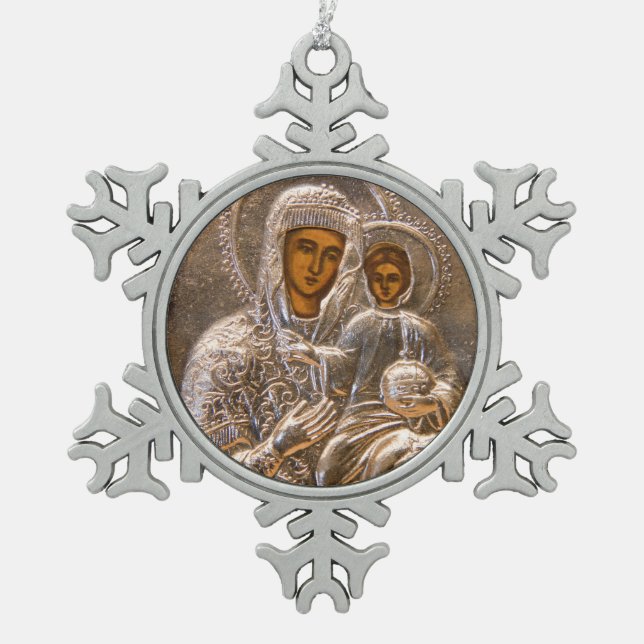 Orthodox icon snowflake pewter christmas ornament (Front)