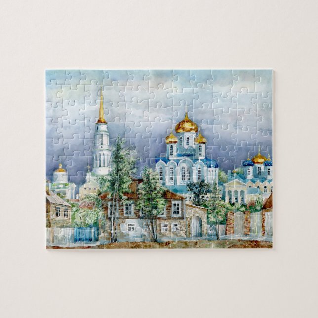 Orthodox Small city Zadonsk  aquarelle Jigsaw Puzzle (Horizontal)