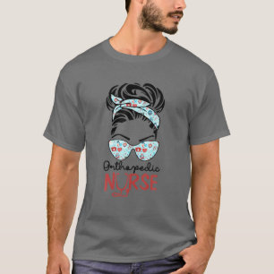 Orthopaedic Nurse Messy Bun Love Heart Stethoscope T-Shirt