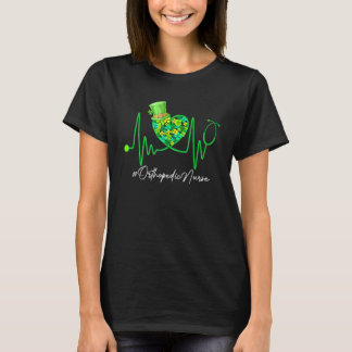 Orthopaedic Nurse Stethoscope Heartbeat Shamrock P T-Shirt