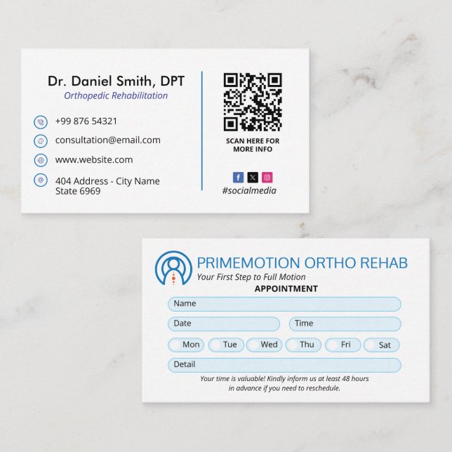 Orthopaedic Rehabilitation Business | Appointment  Card (Front/Back)