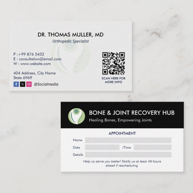 Orthopaedic Specialis Business | Modern Appointmen Card (Front/Back)