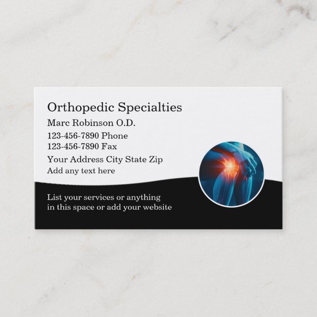 Orthopaedic Specialist Medical Business Cards (Front)