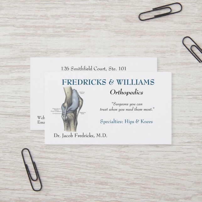 Orthopaedic Surgeon Business Card (Front/Back In Situ)