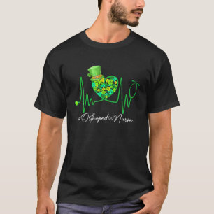 Orthopedic Nurse Stethoscope Heartbeat Shamrock Pa T-Shirt