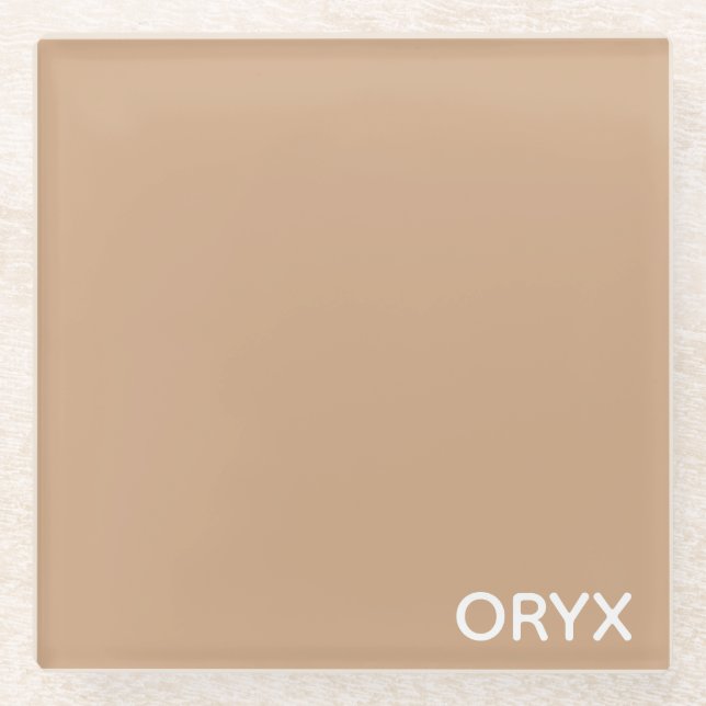 Oryx brown beige color name glass coaster (Front)