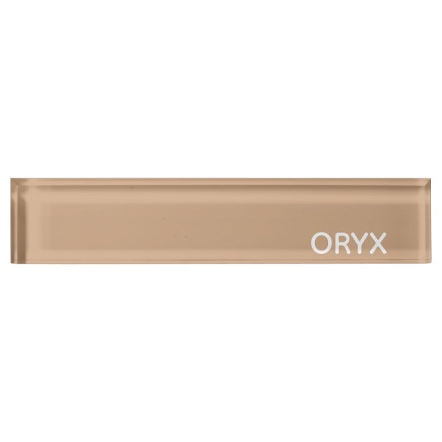 Oryx brown beige color name nameplate (Front)