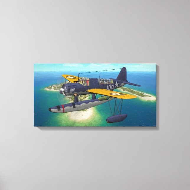 OS2U Kingfisher over Wake Island Canvas Print (Front)
