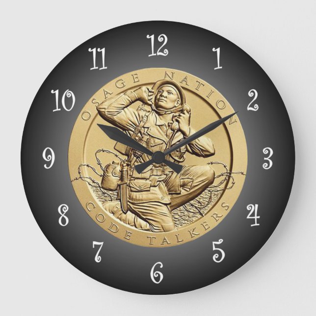 Osage Code Talkers Bronze Medal ~  Large Clock (Front)