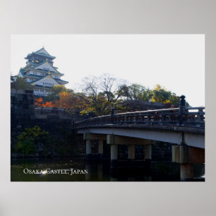 Osaka Castle from Bridge Japan Travel Destination Poster