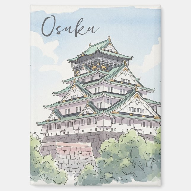 Osaka Castle Japan Watercolor Magnet (Front)
