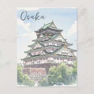 Osaka Castle Japan Watercolor Postcard