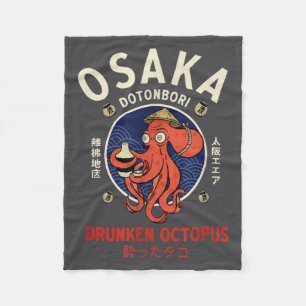 Osaka Dontnburi Drunken Octopus Vintage Japanese S Fleece Blanket