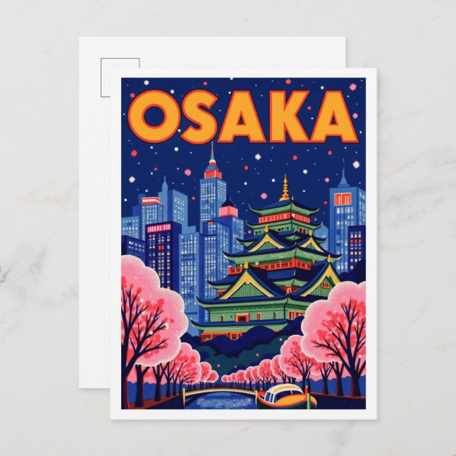 Osaka Japan Art Vintage Illustration Travel Postcard (Front/Back)
