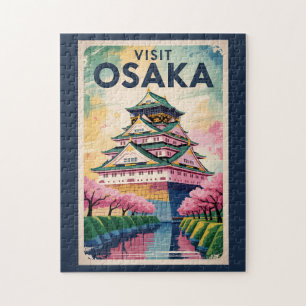 Osaka Japan Castle Illustration Travel Art Vintage Jigsaw Puzzle