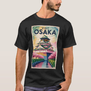 Osaka Japan Castle Illustration Travel Art Vintage T-Shirt