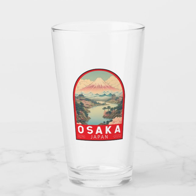 Osaka Japan Mount Fuji Travel Art Emblem Glass (Front)