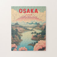 Osaka Japan Mount Fuji Travel Art Vintage
