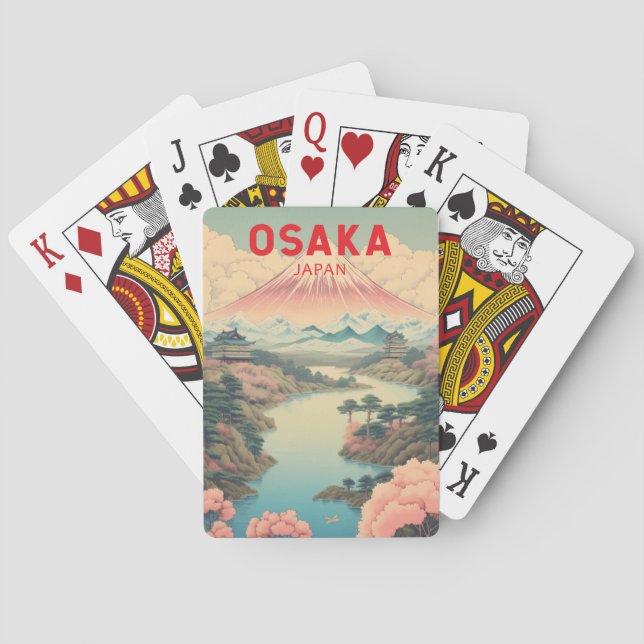Osaka Japan Mount Fuji Travel Art Vintage Playing Cards (Back)