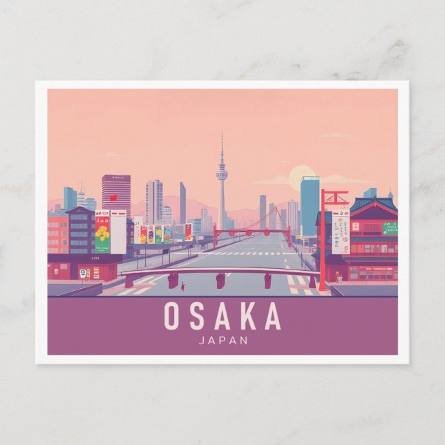Osaka Japan Pastel Travel Design Postcard (Front)