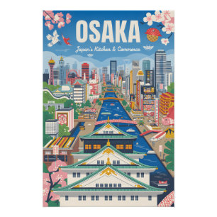 Osaka Japan Retro Travel Poster Vintage Art