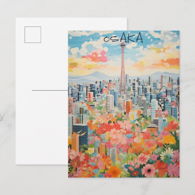 Osaka Japan Travel City Painting Aesthetic Postcard (Front/Back)
