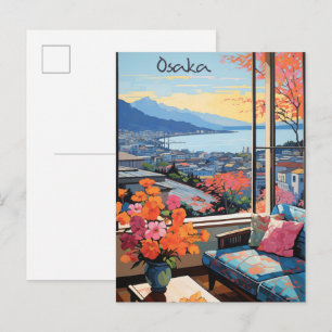 Osaka Japan Travel City Painting Aesthetic Postcard