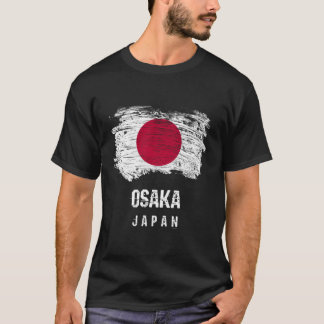 Osaka Japan Vacation Japanese Flag Distressed T-Shirt